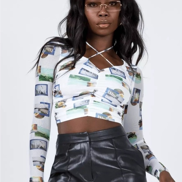 Princess Polly Picture This Top Long Sleeve Cropped Drawstrings Graphic Sz 4 - Picture 2 of 13